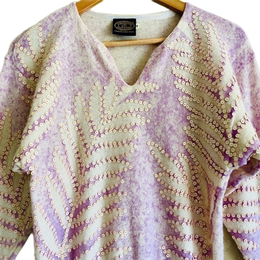 QUEEN OF SABA Vintage Lambswool Angora Blend Sequin Pullover Sweater Size 44 (M) - Picture 2 of 11